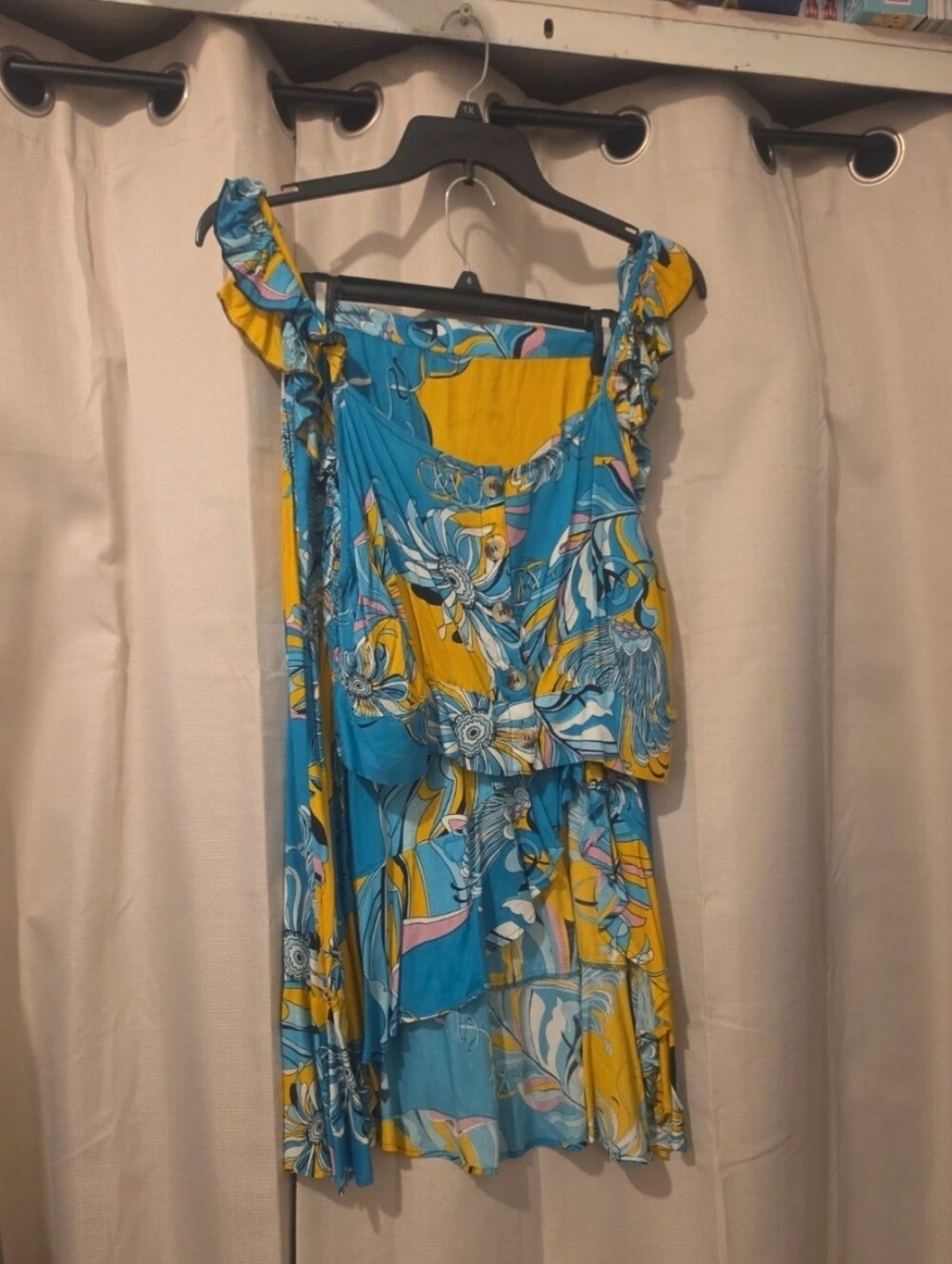 Blue & Yellow Co-Ord Top & Skirt Summer Set